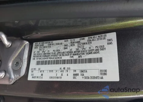 2013 Ford Escape Sel from USA, damaged, VIN 1FMCU0HX1DUC22432